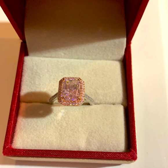 Luxurious Pink Sapphire Halo Radiant Cut Engagement Ring Maxine Sz 5 - Picture 3 of 16